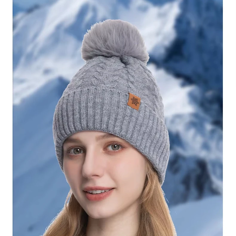 Женская зимняя модная шерстяная шапочка с подкладкой Теплая Вязаная Шапка-бини