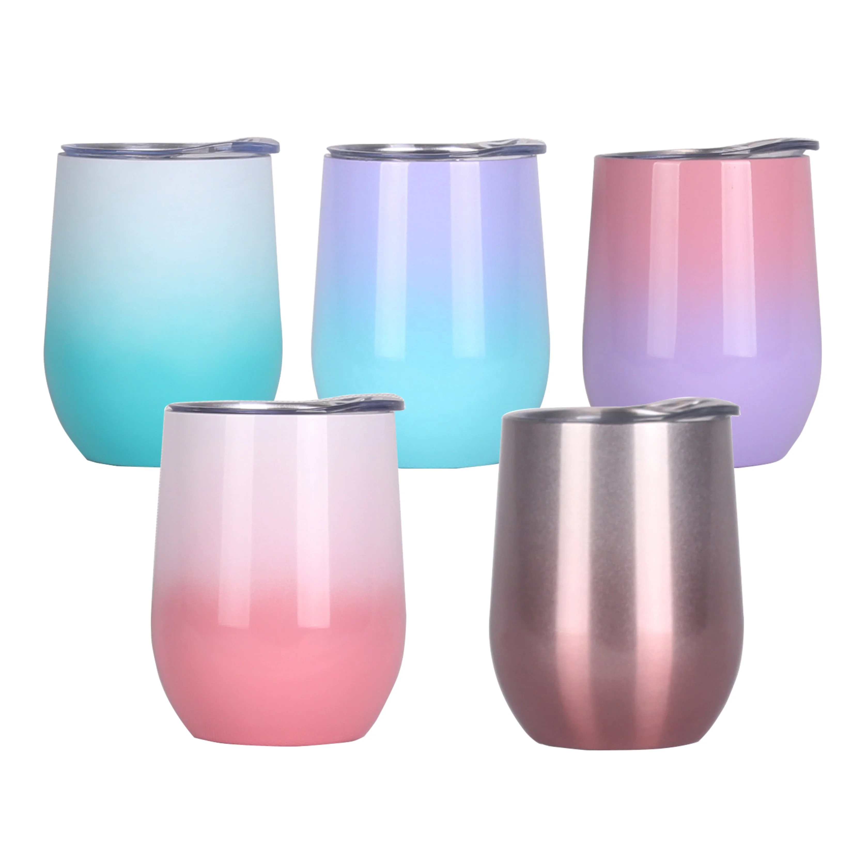 sublimation blanks  double wall stainless steel 12oz wine glasses with gradient ombre painting with water proof lid