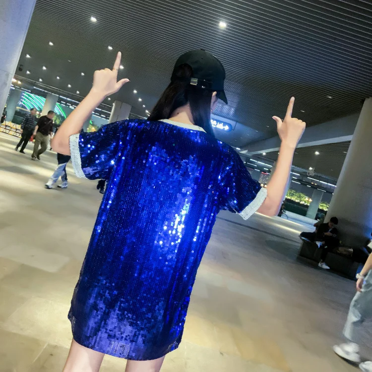 New Fashion Sexy Women Sequin T-shirt Tops Female Sleeveless Round Neck Tops Sexy Women Street Wear Evening Party Clothes