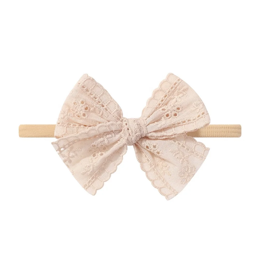 Newborn Lace Solid Floral Eyelet Cutout Pink Heather Yellow Mint Coral Peach Aqua Soft Cotton Embroidery Eyelet Fabric Bow