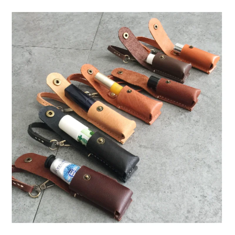 Custom Portable Leather Lipstick Keychain Keyring Holder Storage Bag make up storage Cover