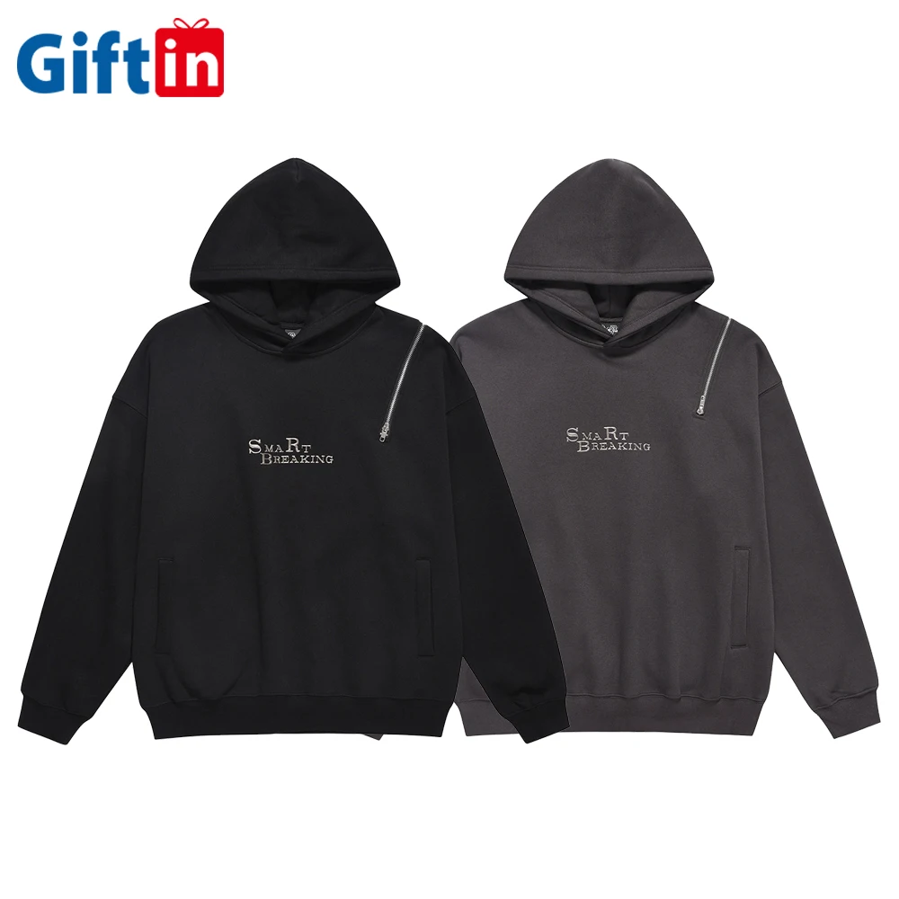 Wholesale high street soft knitted wear 3D printing two side pocket fleece pullover hoodie with zipper for men