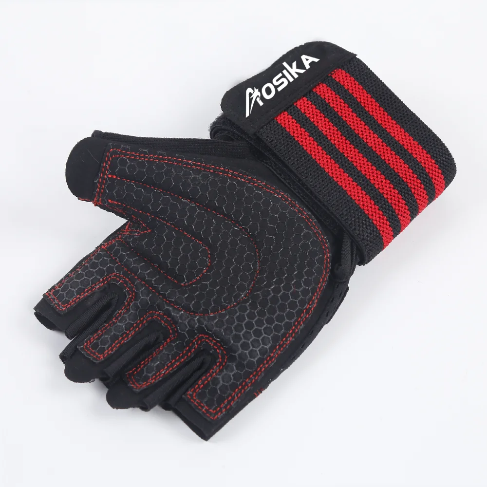 Hot Sale Sport Gloves Non Slip Gym Half Finger Nylon Hand Gloves With Sport Wristbands