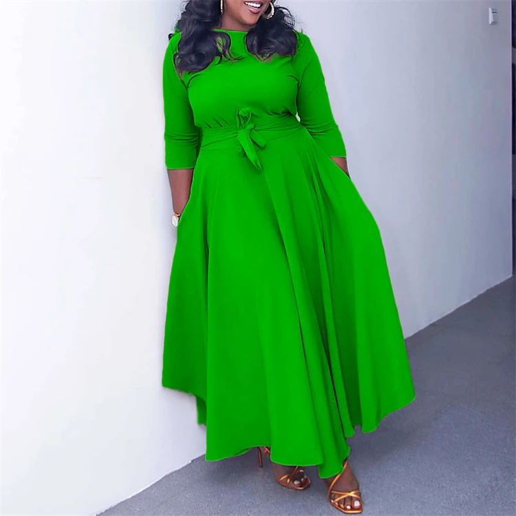 New Arrival Spring Fall African Ladies Midi loose Church Dress Women Elegant Long Dresses Solid color A-line Vestidos Plus Sizes