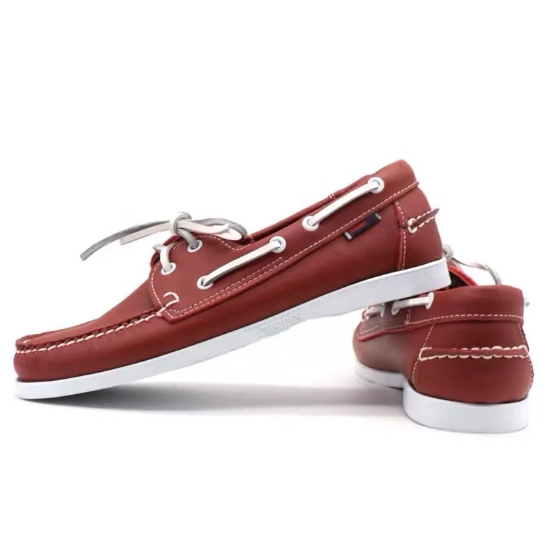 Handmade Wine Genuine Leather Loafers Moccasin Gommino Casual Retro Loafers Lazy Driving Walking Fashion Men Women Boat Shoes