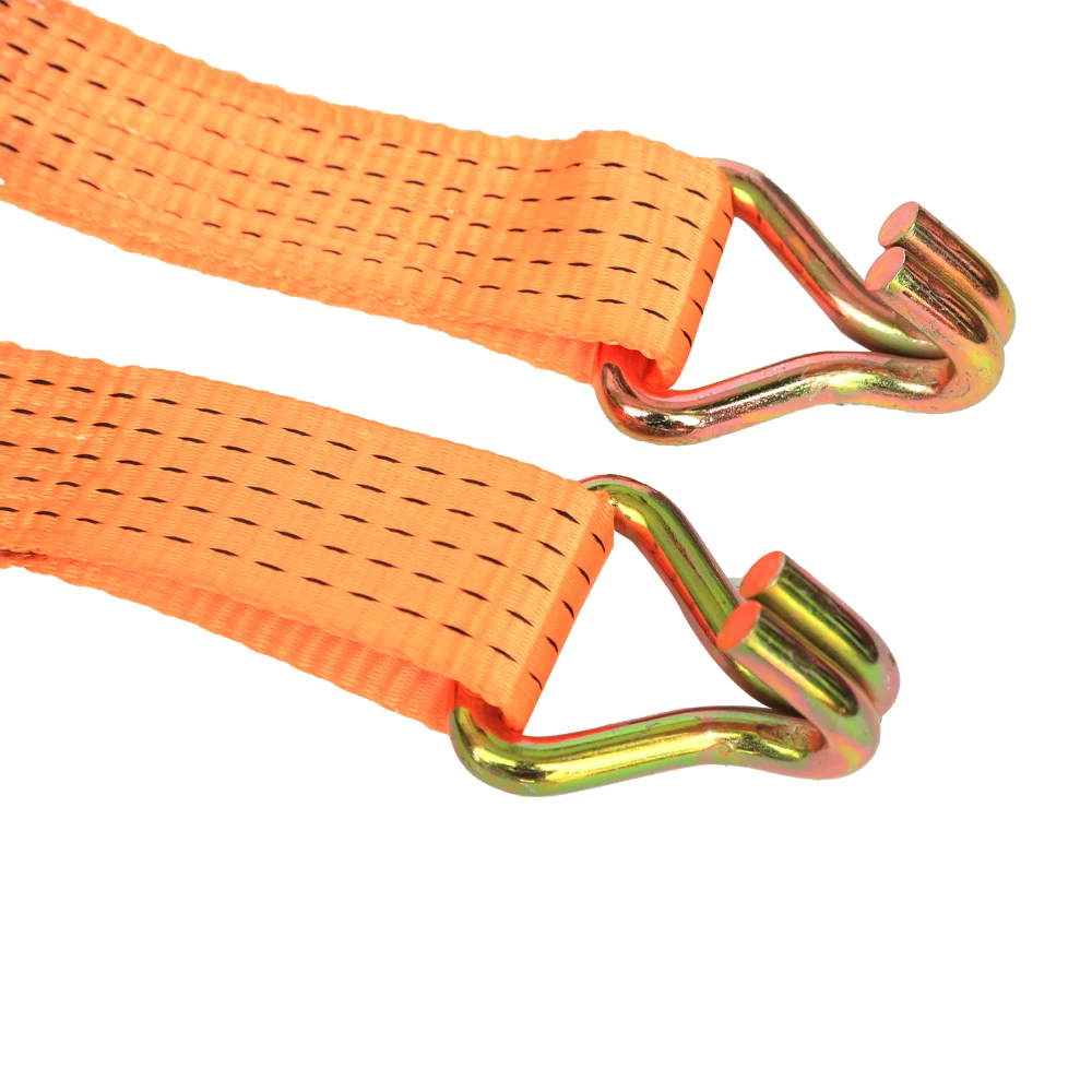 2000-5000kg orange cargo belt lashing strap tie down ratchet with double J hook car tie down straps