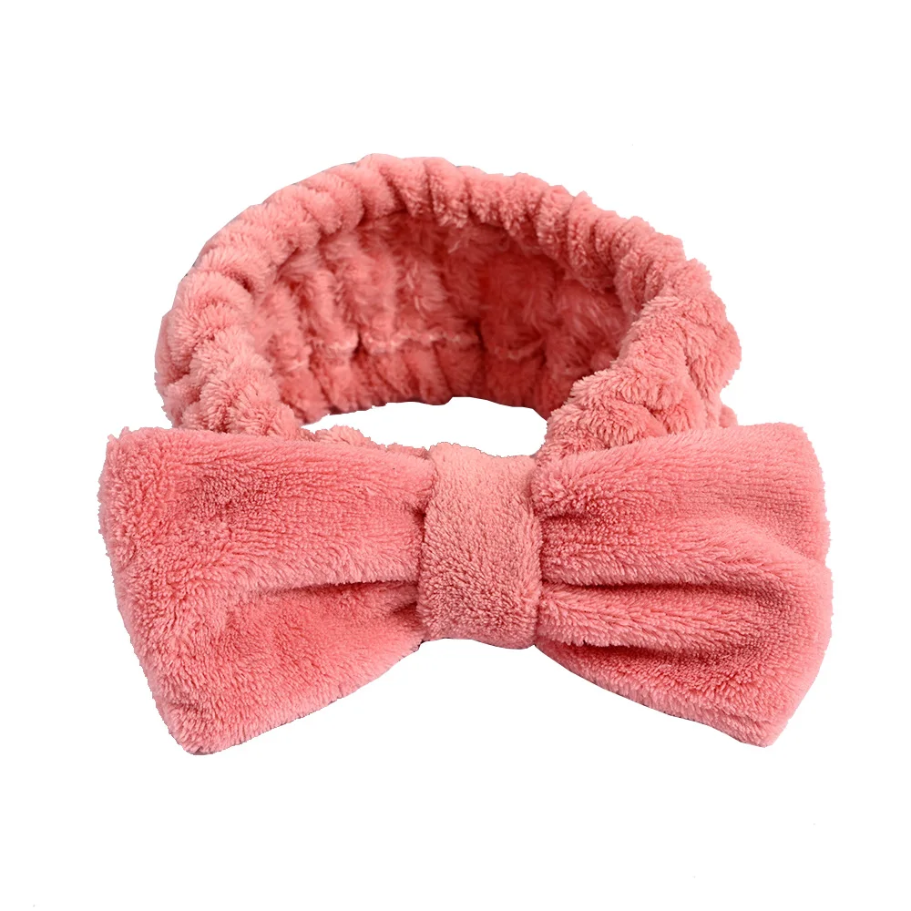 OEM/ODM Makeup Bow Hair Band Soft Facial Coral Fleece Turban for Women Girl Cute Towel Headbands for Shower Washing Face
