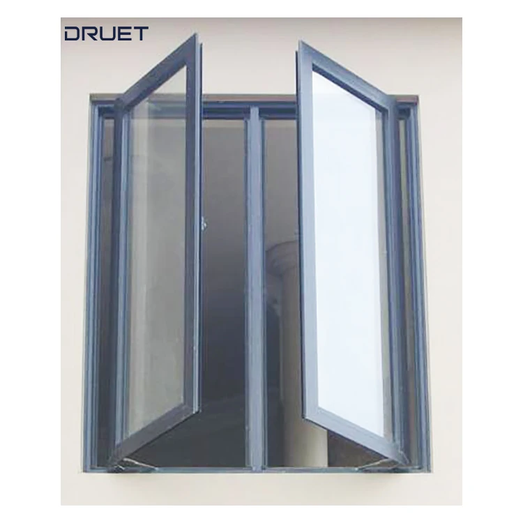 Direct Factory manufacture outward swing double tempered glass aluminum  casement window