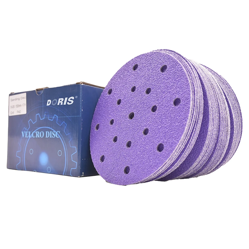 DORIS Purple 150mm Ceramic Hook and Loop Sanding Disc Round Velcro Disc Sandpaper Disc for Removal and Resurfacing Multi Holes