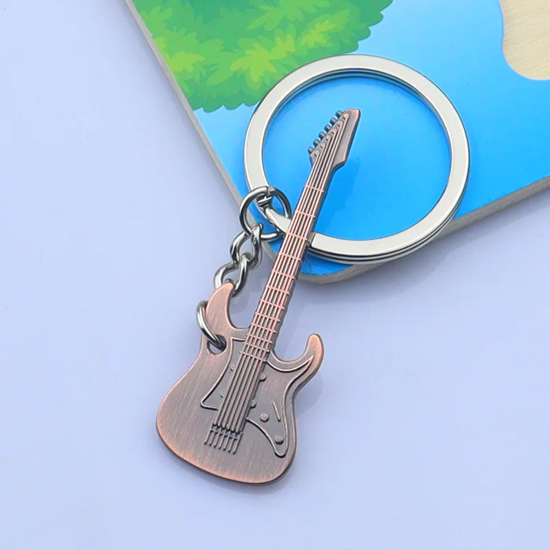 2024 factory wholesale backpack pendant new design antique color electric guitar custom logo metal zinc alloy key chain pendant