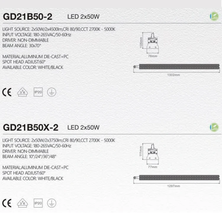 RONSE Top Quality Modern Led Spotlight Track 2 3 4 Wires Track Rail Lighting 2*50w Office Shop Store Led Linear Track Light