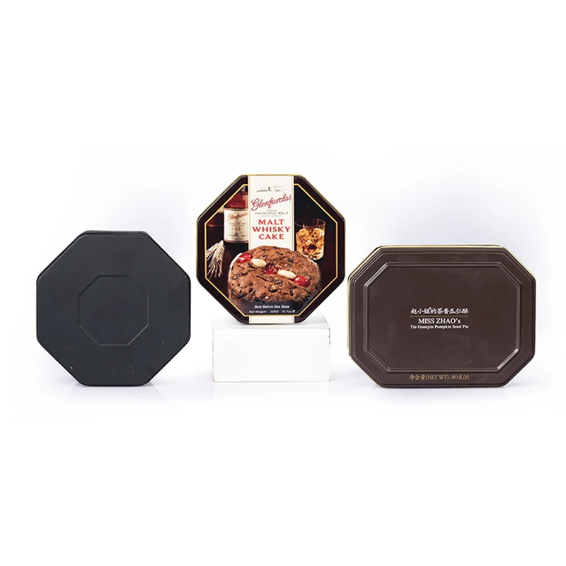 Factory Luxury Custom Metal Food Packaging Black Octagonal Tin Can Polygon Tins Irregular Tin Box For Cookies