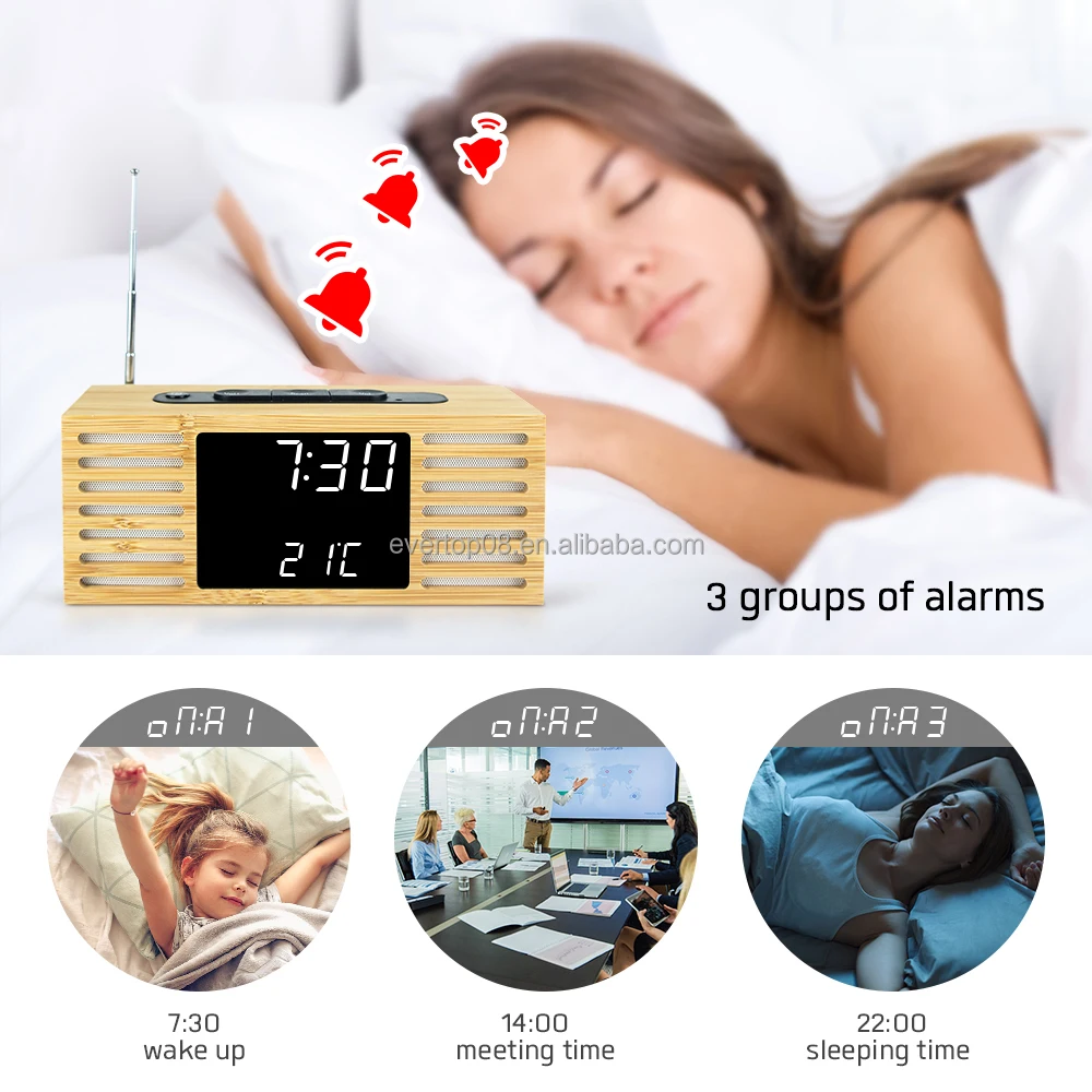 ET589 Home Decoration High Quality LED Bamboo Clock with FM Radio