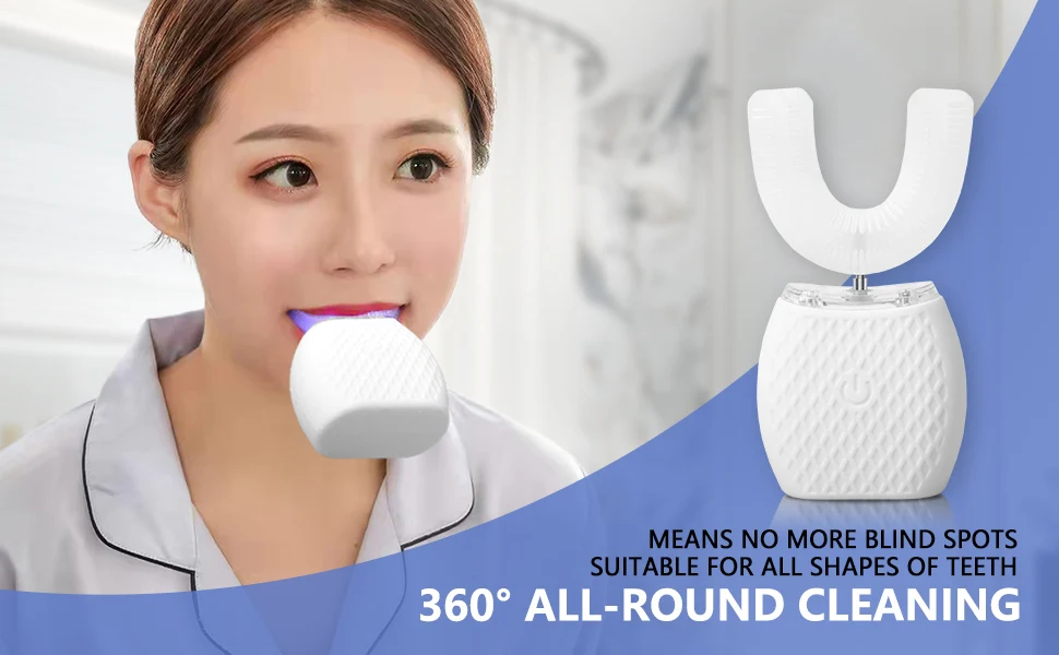 360 Sonic Automatic Electric Wireless Charging Food Grade Silicone U Shaped Toothbrush Adult With LED Light