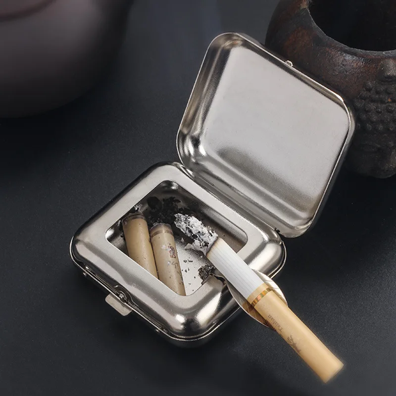Car ashtray Creative Pocket Travel Rectangle Box Ashtray Stainless Steel Cigarette Ashtray