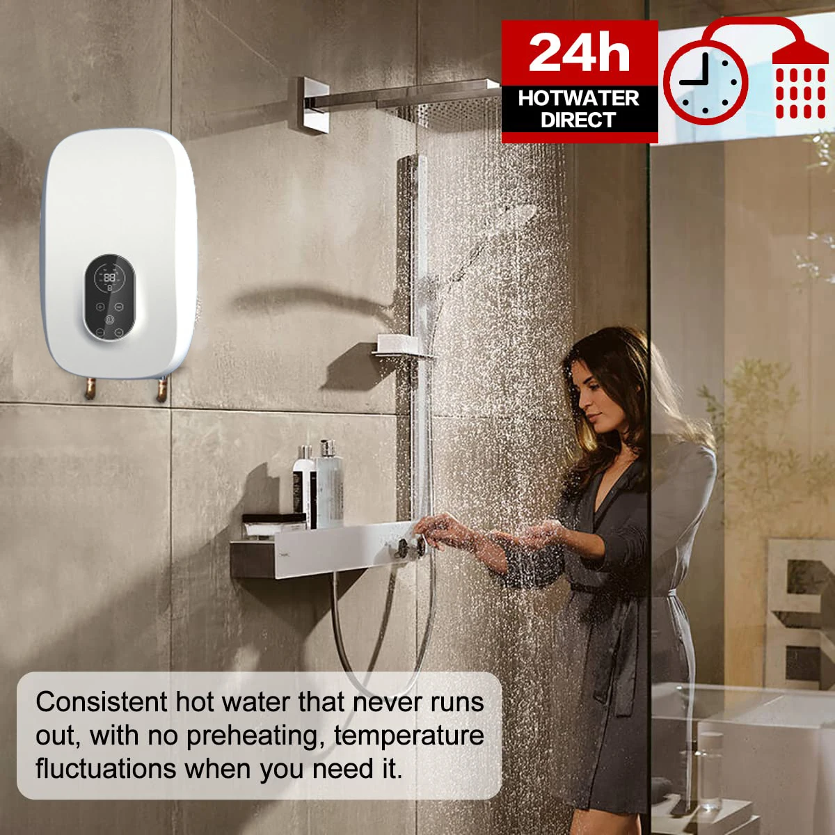 CECB Certificate 5500kw 220V-230V SS Cup Geyser Touch Screen Instant Electric Water Shower In Home And Hotel