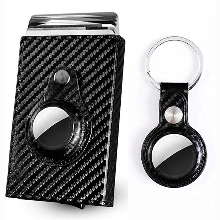 2022 Carbon Fiber Mens Purse RFID Blocking Credit Card Holder Genuine Leather Key Chain Airtag Wallet For Men