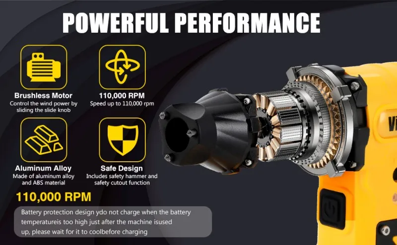 8000mah high speed super strong wind 110000rpm turbo violent fan with window breaker belt cutter