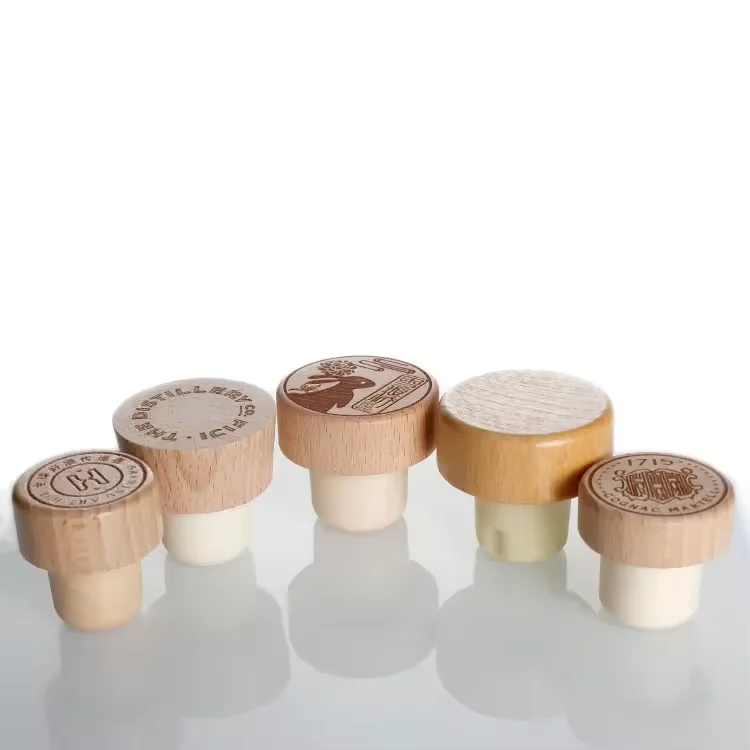 Custom wooden bar top wine cork wooden stopper laser engraved t shaped synthetic plastic cork