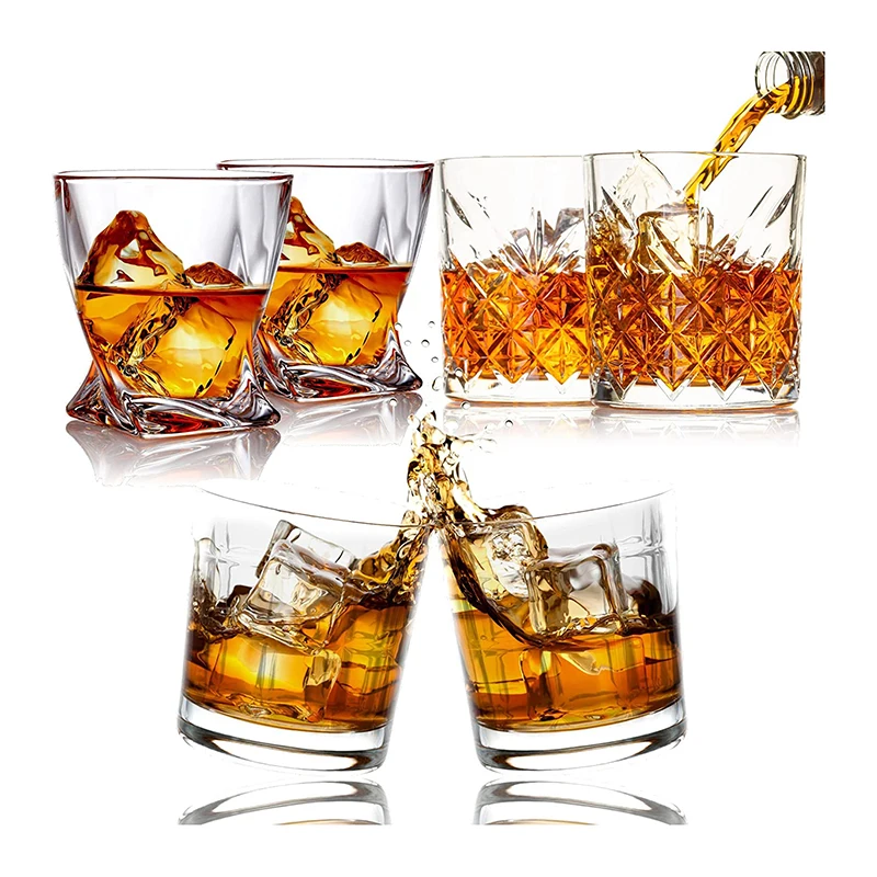 Crystal Old Fashioned Whiskey Glasses Carton Shot Glass Stainless Steel Unique Glass HM Vintage Party Custom Gift 9OZ Set Glass