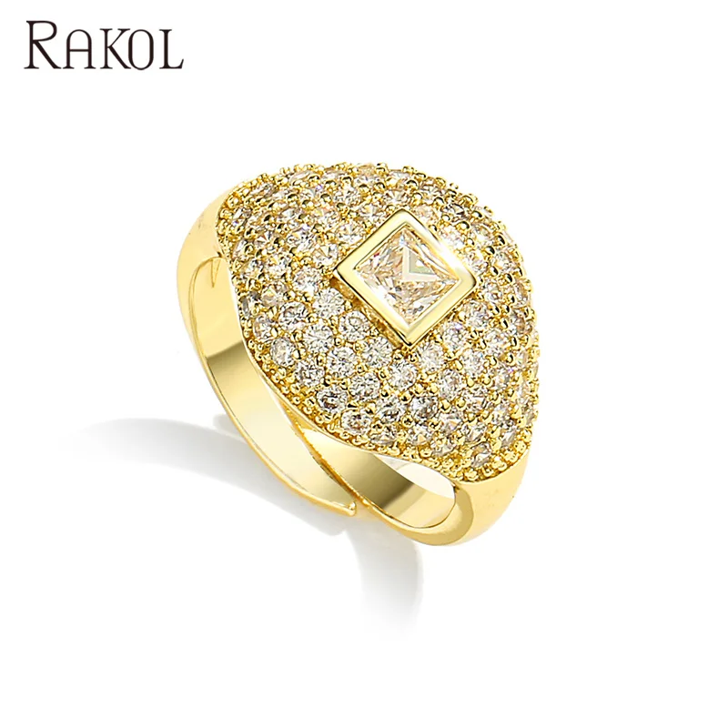 RAKOL RP2152 класса люкс обручальное кольцо для женщин 18K позолоченный металлический камнями циркония с 925 стерлингового серебра из