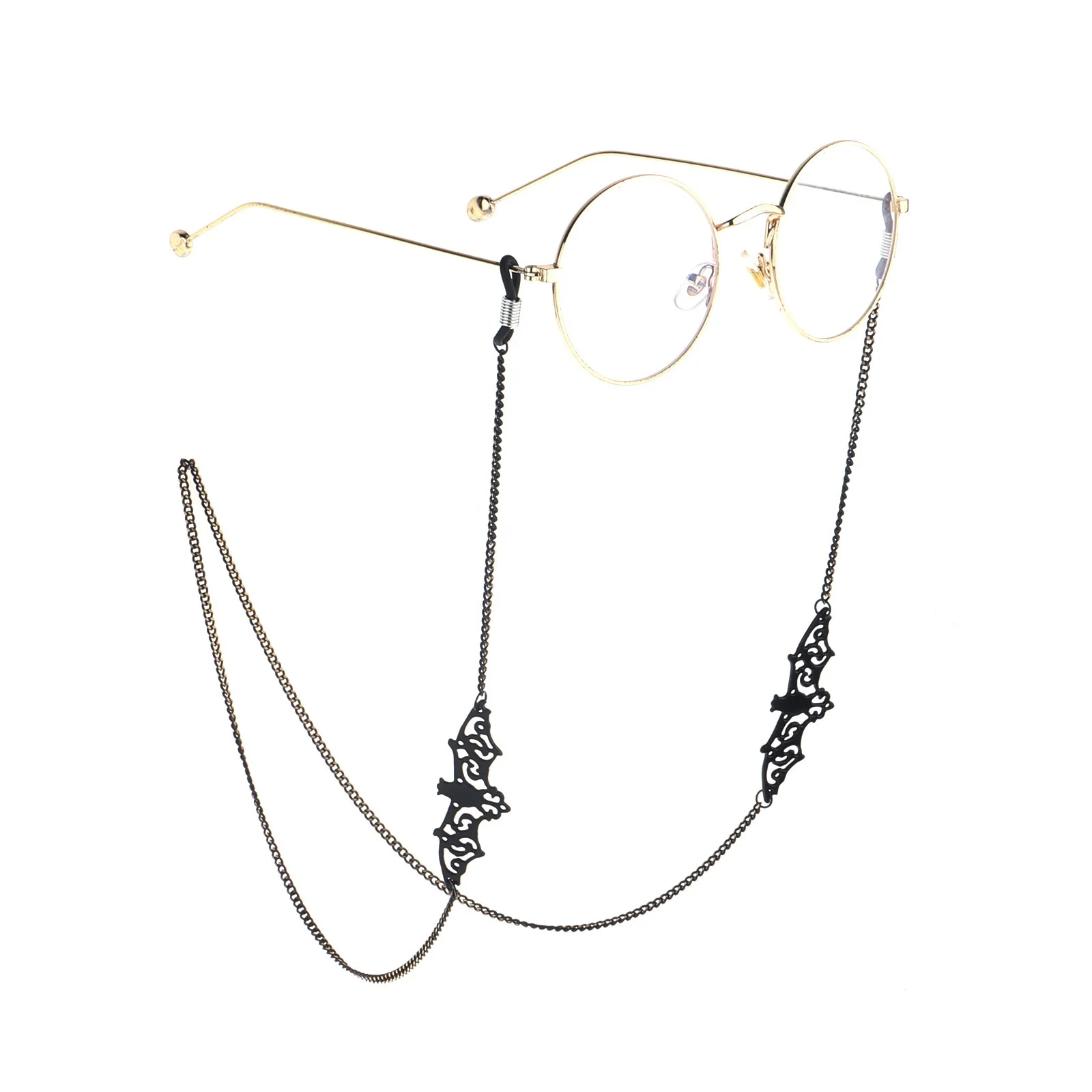Eyewear Accessories metal jewelry black hollow bat pendant sunglasses chains anti slip necklace lanyard face masking strap chain (1600319147422)
