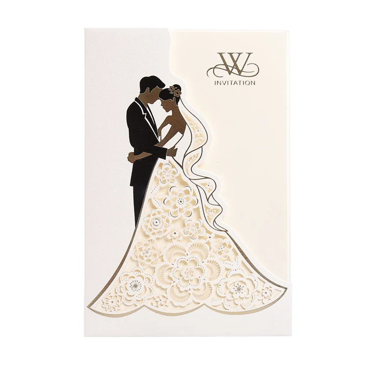 
Elegant laser cut cards can be customized for inner page white wedding invitations With envelope 