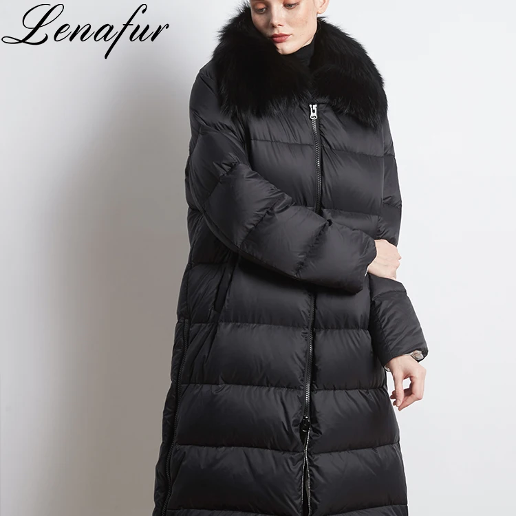 Winter New Design Women fox fur Long Hooded Feather White Duck Down Jacket For Women duck down puffer jackets for womens