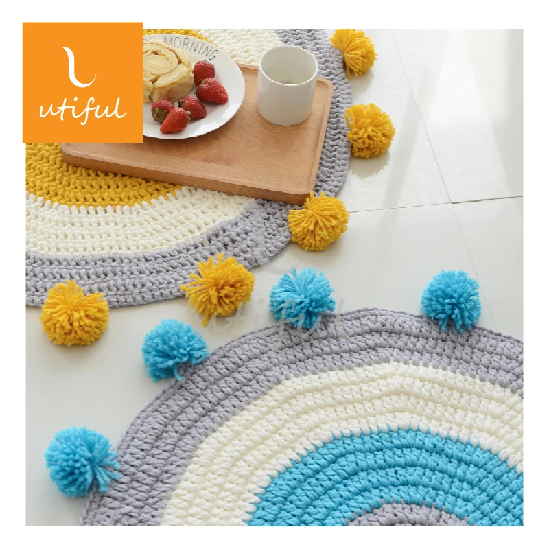 
New Developed Acrylic Round Handmade Knitted Cushion Cover For Sitting 