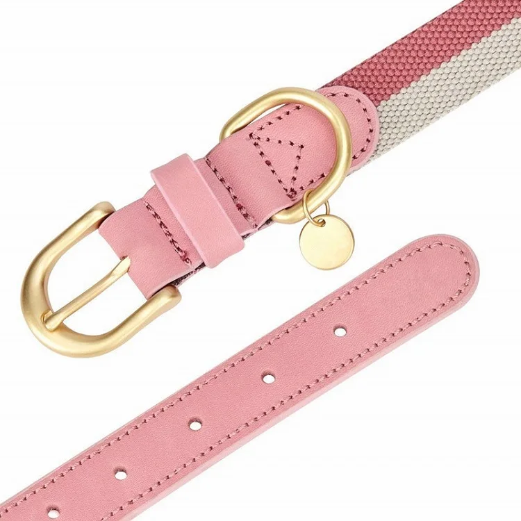 
Wholesale Hot Sale Pink Adjustable Luxury Leather And Polyester Soft Pet Dog Training Collar 