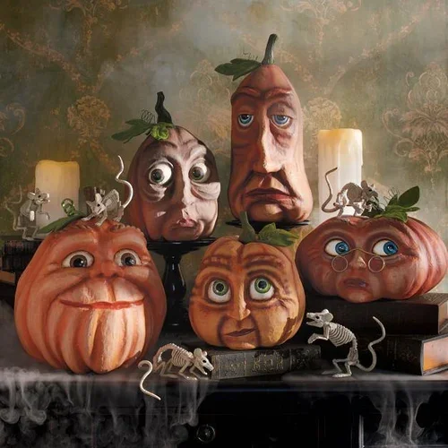 Halloween Great Haunted House Decor Expressive Pumpkin Family With 3D Face Funny Resin Pumpkin Statue