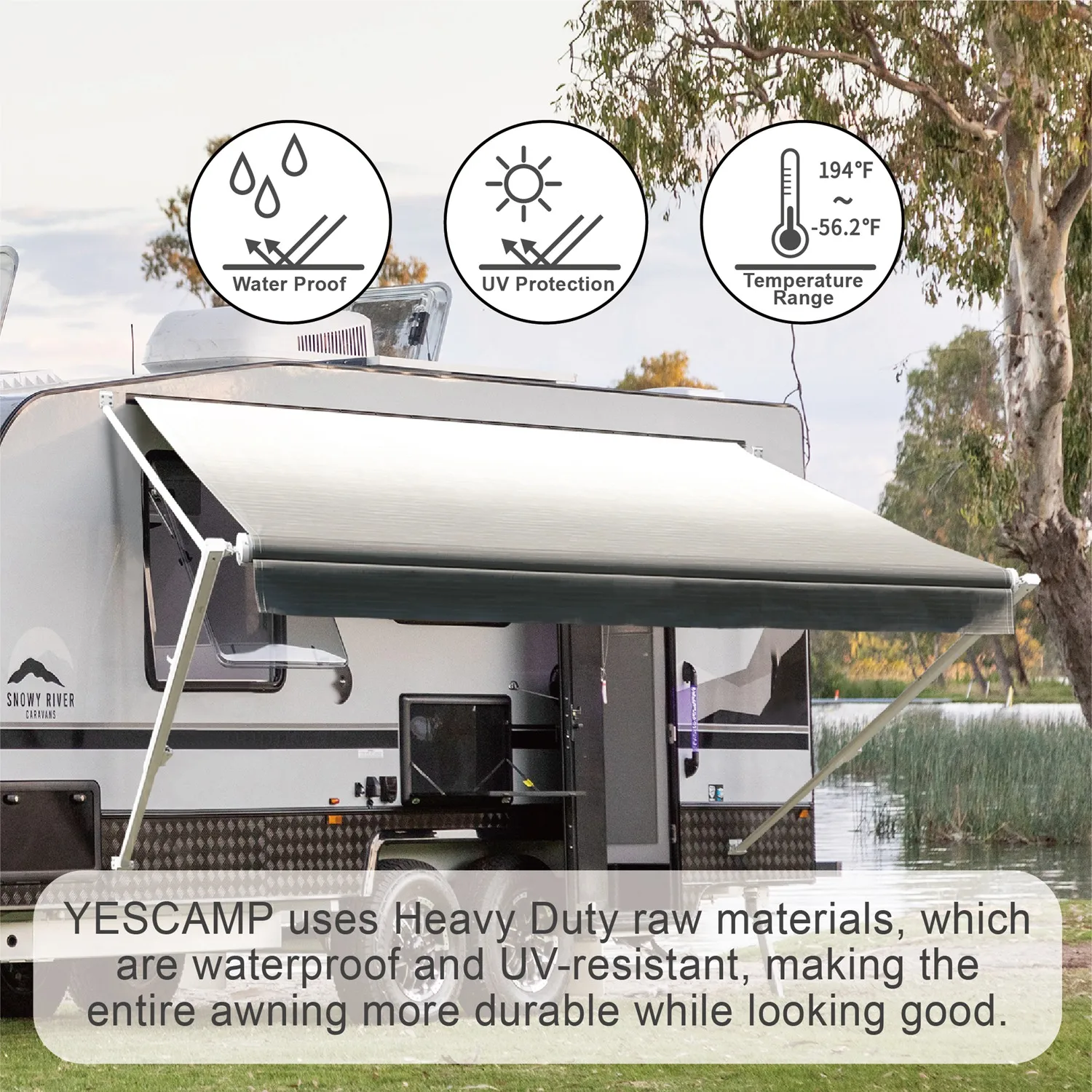 Awnlux W5600 PVC Vinyl Fabric Customized Sizes rv roll up Camping trailer awning with LED Light