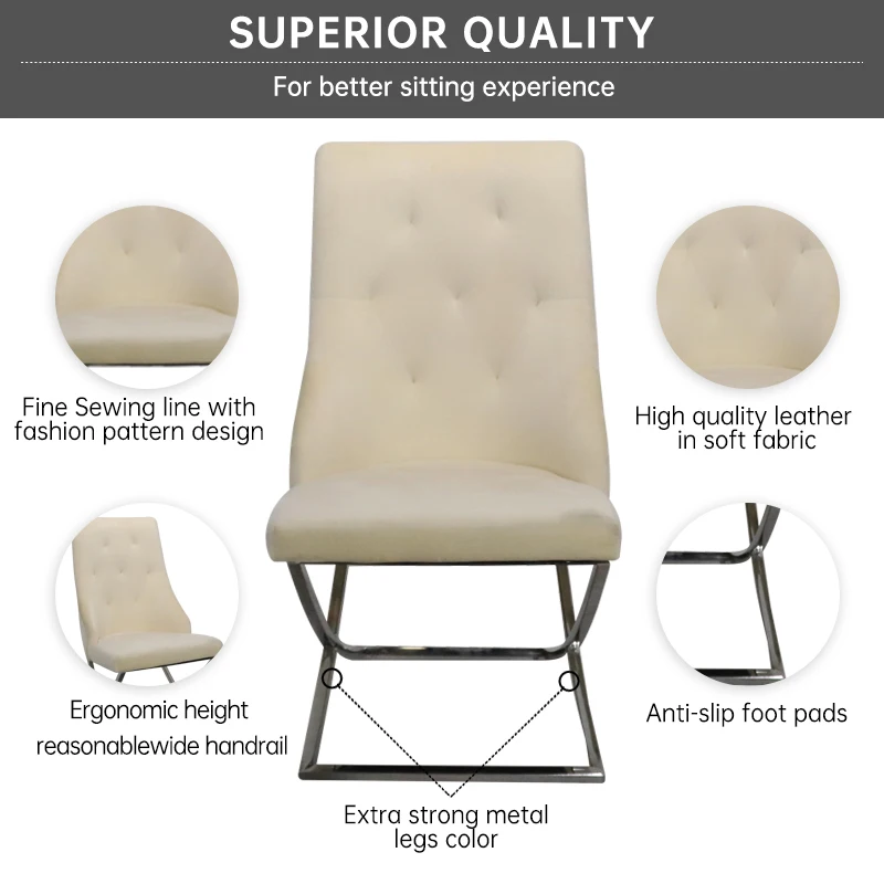 High Back Velvet Fabric Home Furniture Dining Room Chair Gold Stainless Steel Metal Legs Leisure Dining Chair