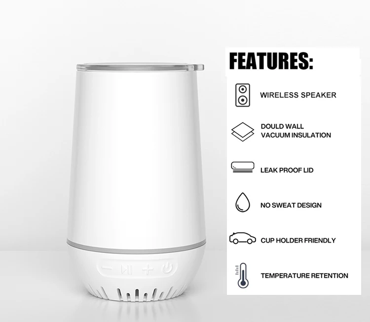 17OZ Double Wall Stainless Steel Tumbler Cup With Lid ,Smart Water Bottle Wireless Music Speaker Tumbler