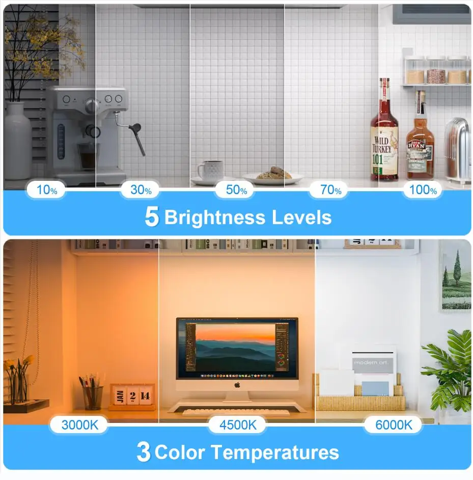 3W LED Rechargeable Touch Lights,Remote Control,2000mAh Battery,Stick on Magnetic Mount,for Cabinet,Mirror, bedside wall