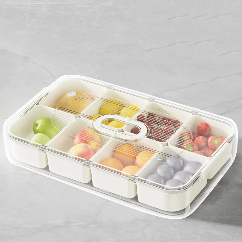 hot sell 8-Grid Divided Portable Snackle Box Container Food  stackable storage organizer with small round handle