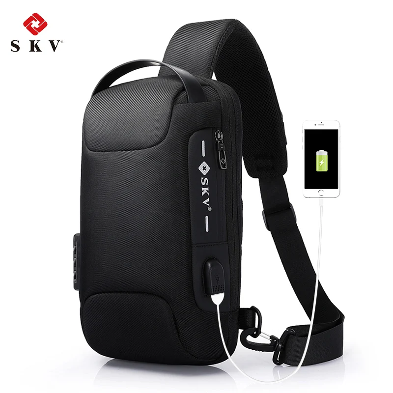 Hot sale fashion mens travel waterproof chest bag USB charging Cross body Sling Bag Men Crossbody Bag with Lock