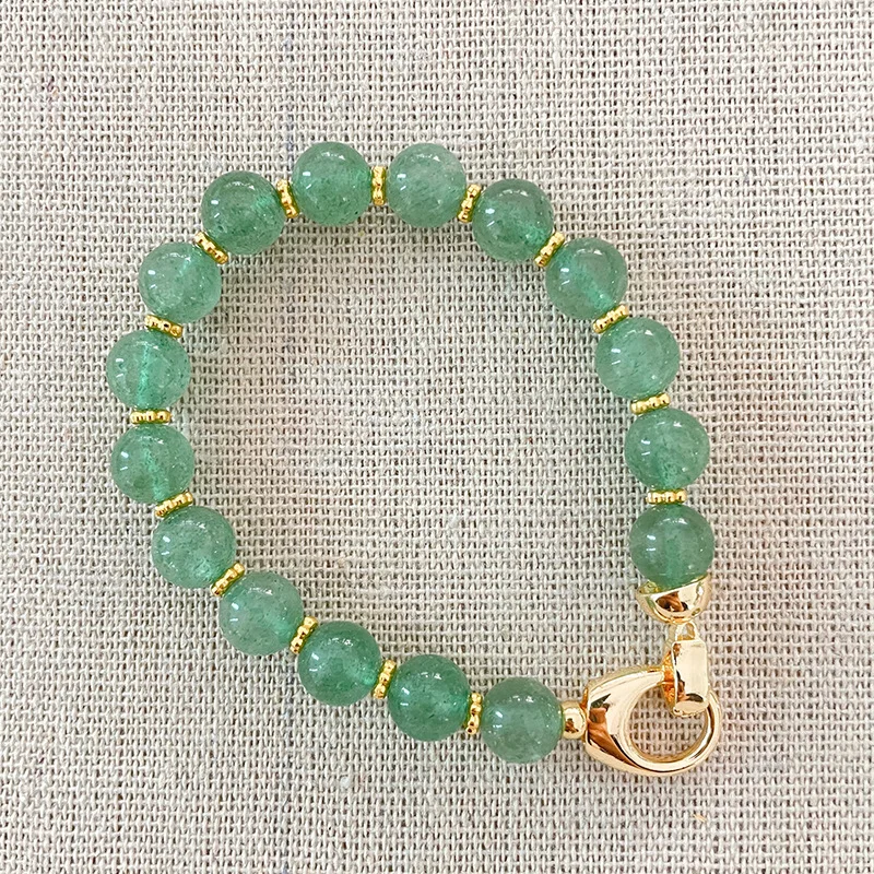 fashion jewelry real gold plated strawberry crystal green copper bracelet with natural stone women summer party