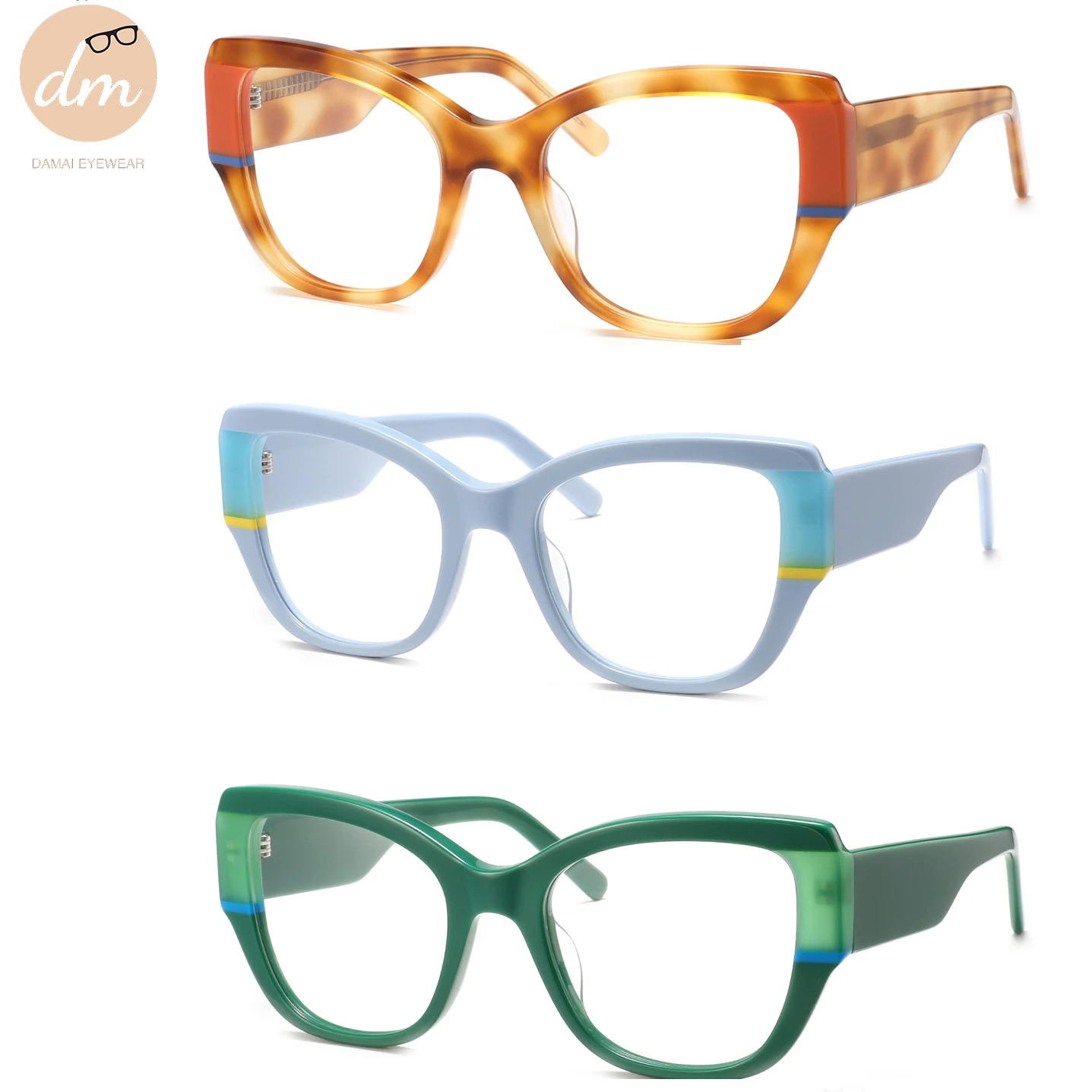DM087 Factory Price Custom Logo Colorful Fashionable Handmade Acetate Optical Glasses Eyeglasses