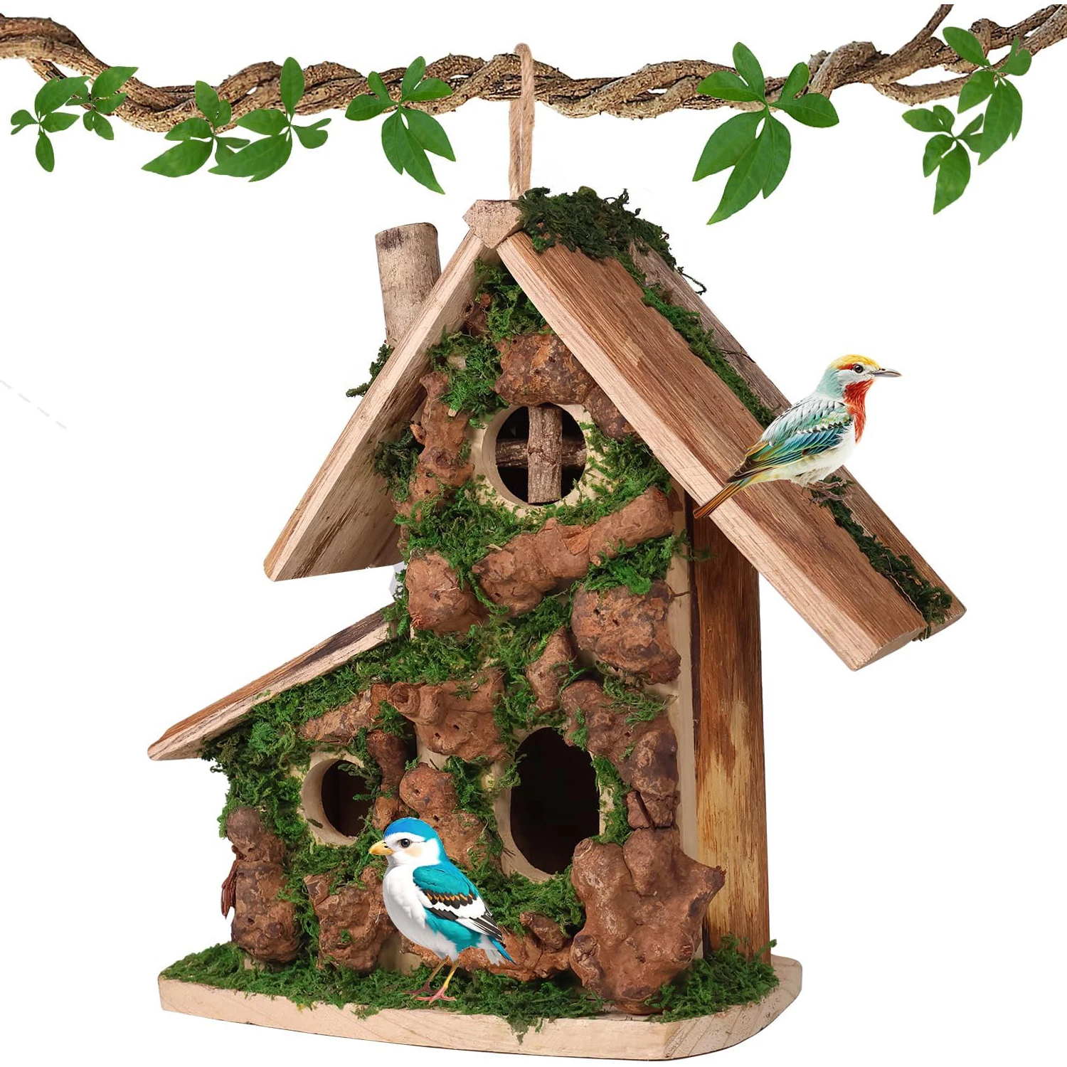 Hummingbird House Rustic Bird Houses Customized Pet House for Outside Hanging Wooden Woodpecker Wooden Hut Windproof Natural
