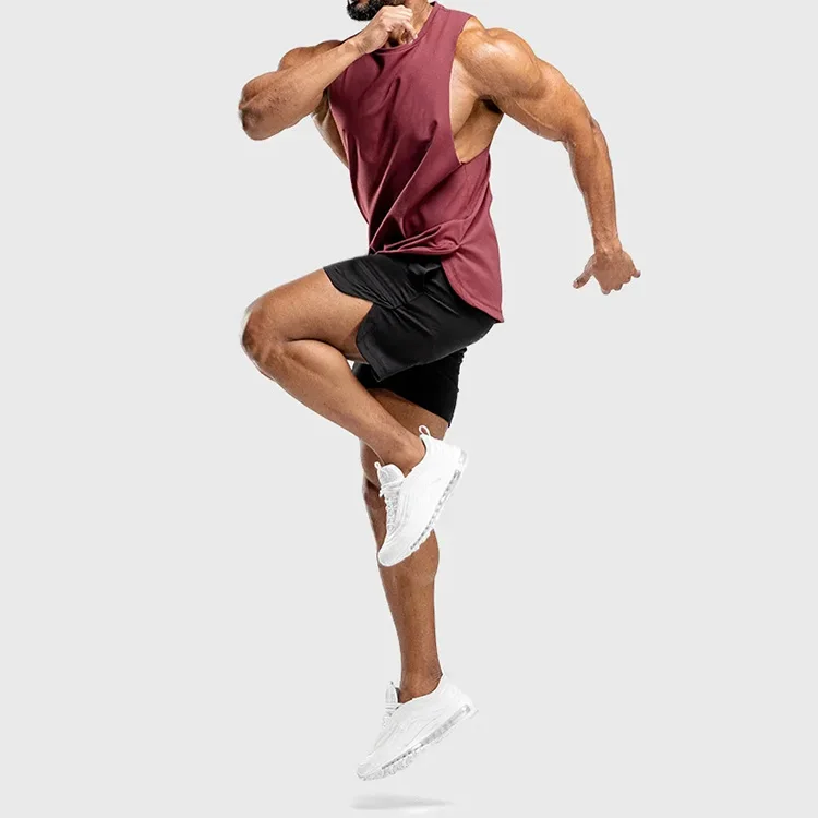 100% Cotton Blank Bodybuilding Exercise Gym Cut Off Top Tank Curved Hem Sublimation Athletic Workout Fit Tank Top For Men