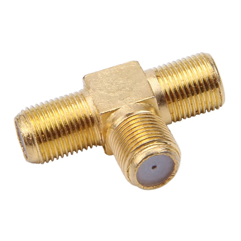 F Female to Two F female Jack Triple T RF Adapter Connector 3 Way Splitter