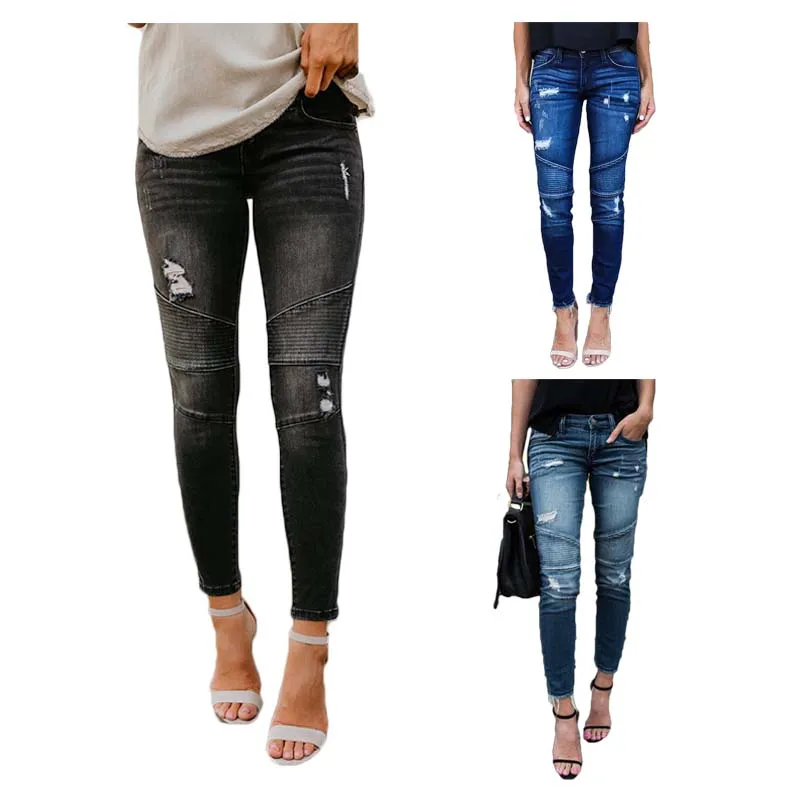 Модные новые обтягивающие пикантные джинсы в стиле ретро, женские эластичные рваные джинсы-карандаш с заниженной талией