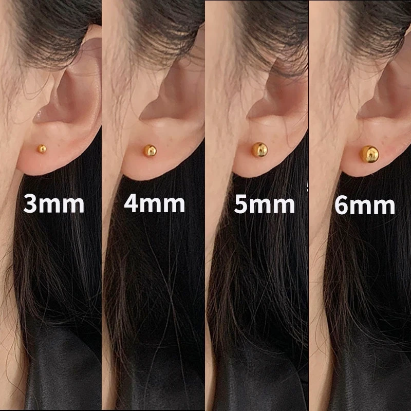 Simple Round Bead Ball Stud Earrings Jewelry 18k Gold Plated Stainless Steel Screw Earrings Mini Piercing Earring Posts Women