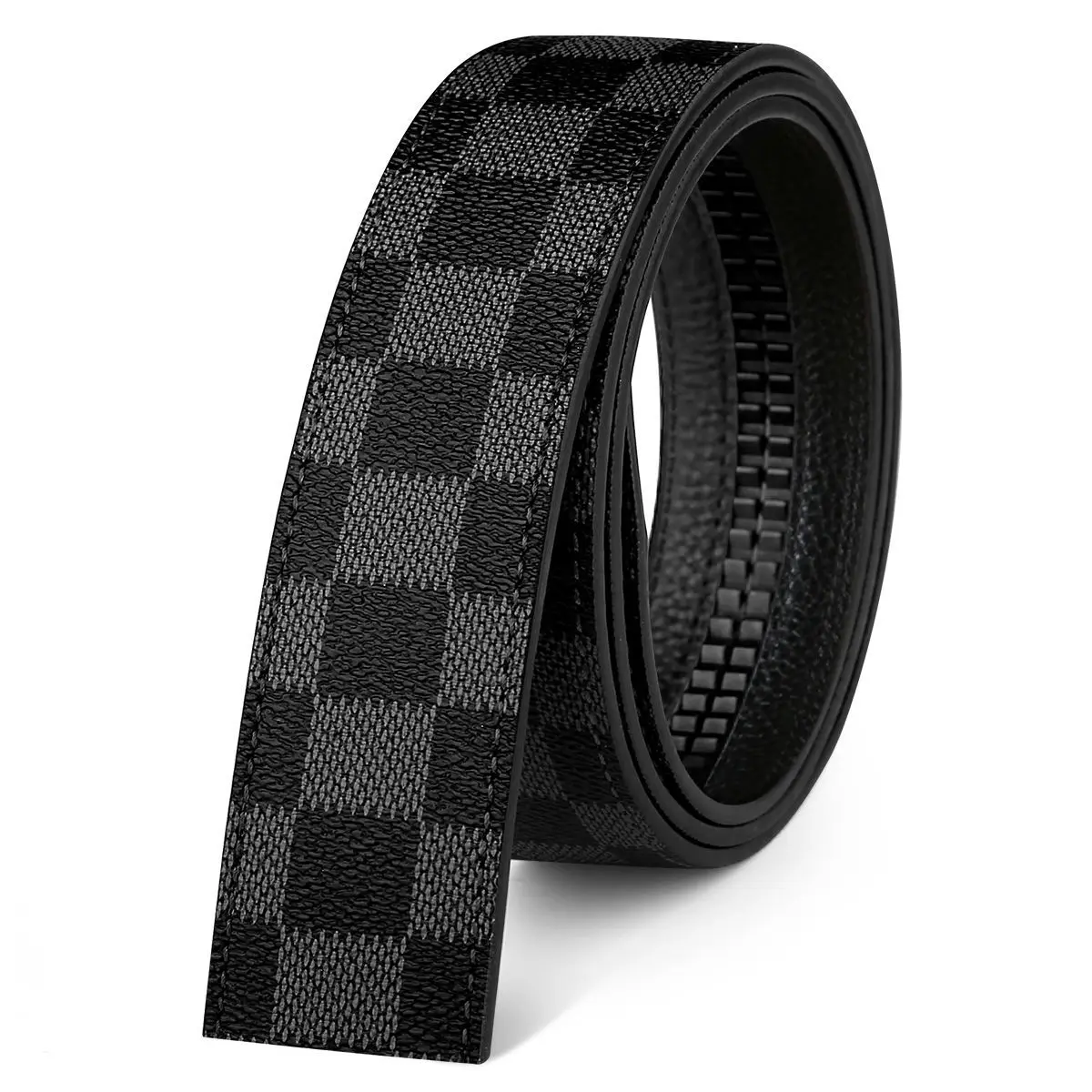 AutomaticTrack  Buckle Genuine Men Belt tartan belt Luxury buttonless PU leather belts