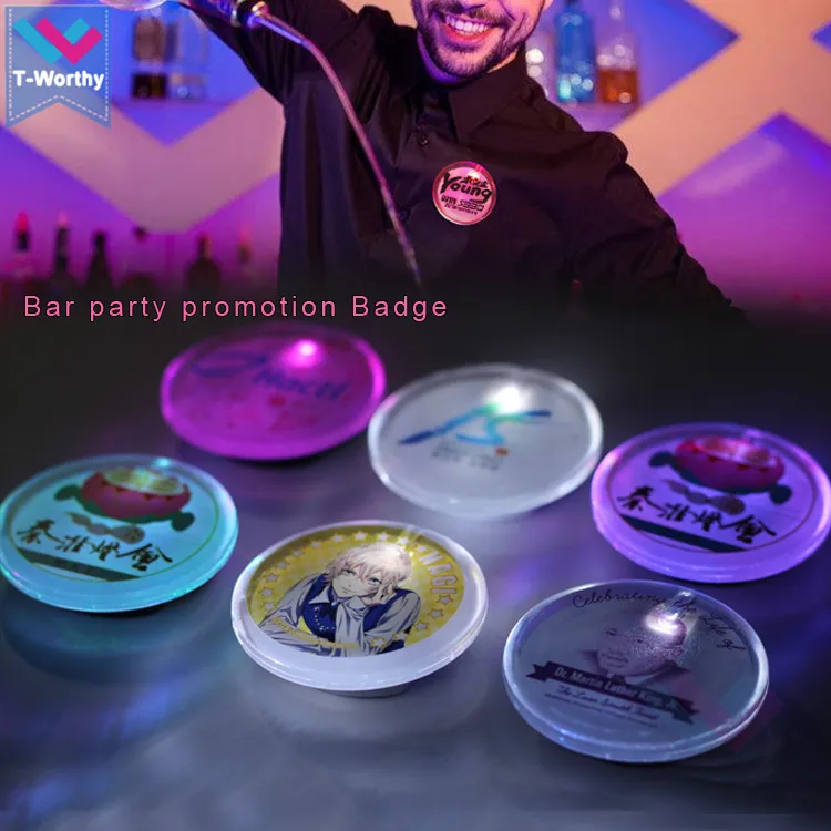 5cm Round Shape Custom Logo Promotional Gift Light Up Flashing LED Badge