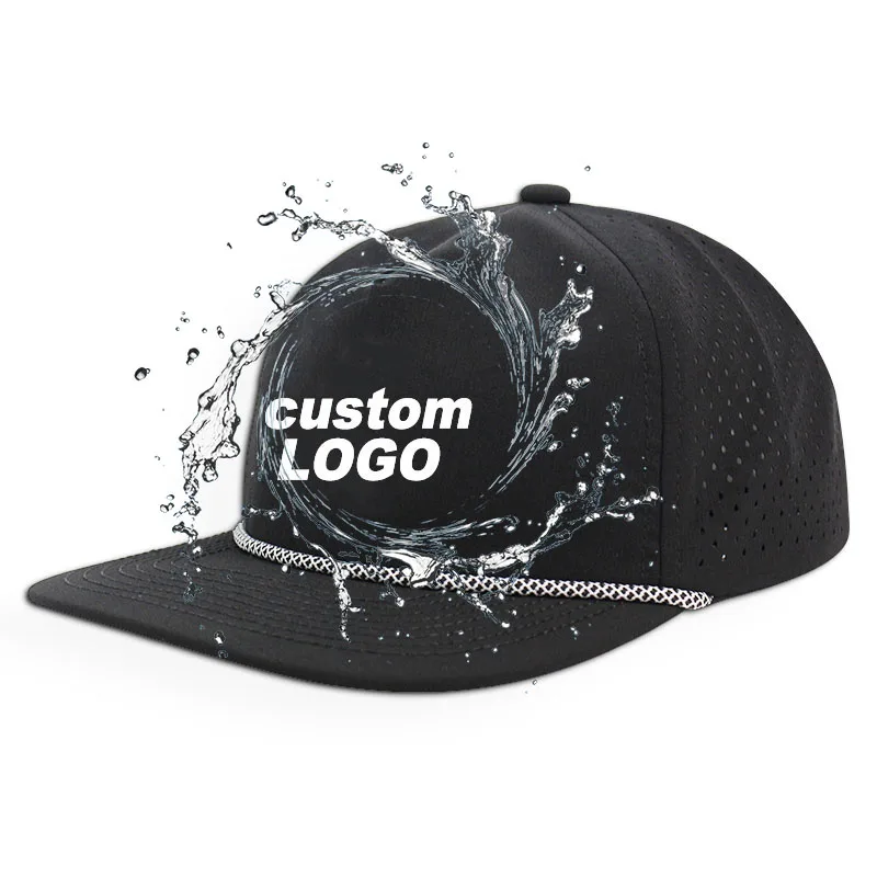 HS16 Waterproof laser cut drilled hole performance perforated PVC hat coronado brick hydro hat 5 panel nylon snapback cap