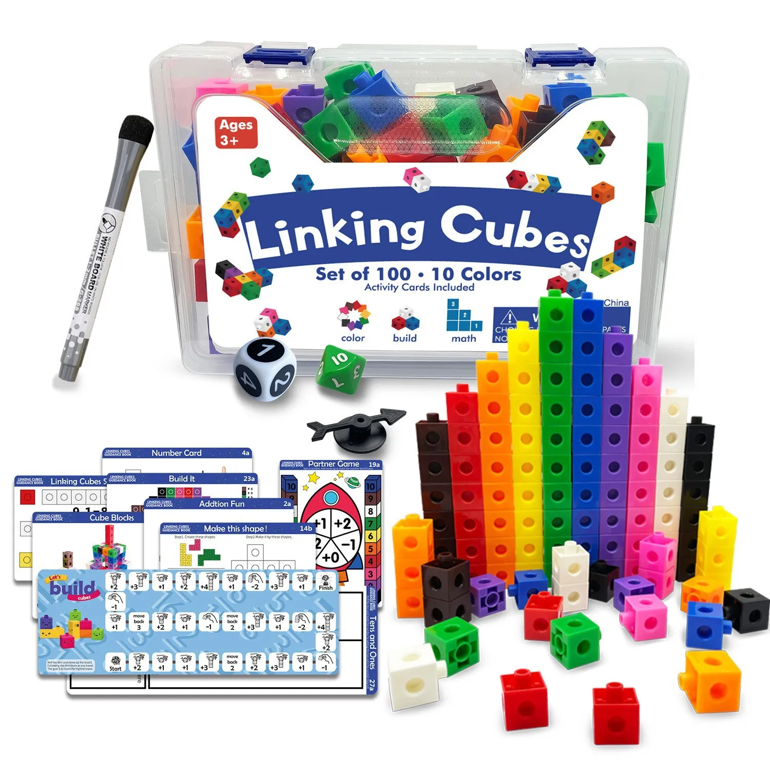 Rainbow Multilink Linking Counting Cubes Snap Blocks Early Education Toy Teaching Math Manipulative Kids 100pcs 10 Colors