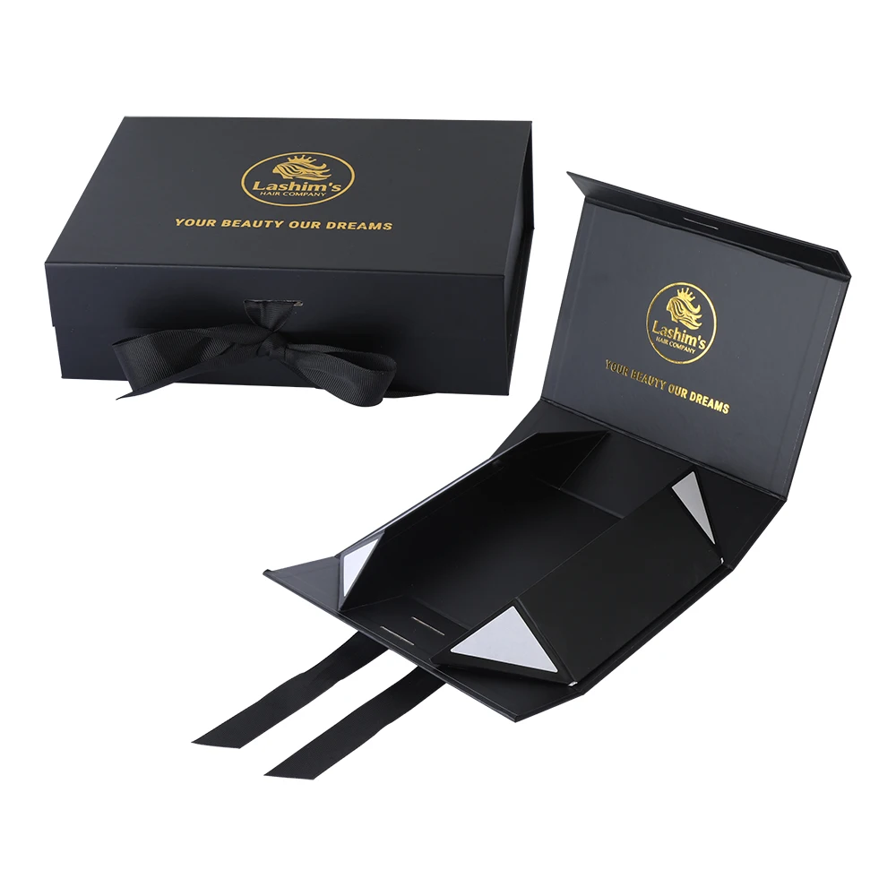wholesale kraft black gift boxes Handheld Foldable Luxury Gift Box With Ribbon