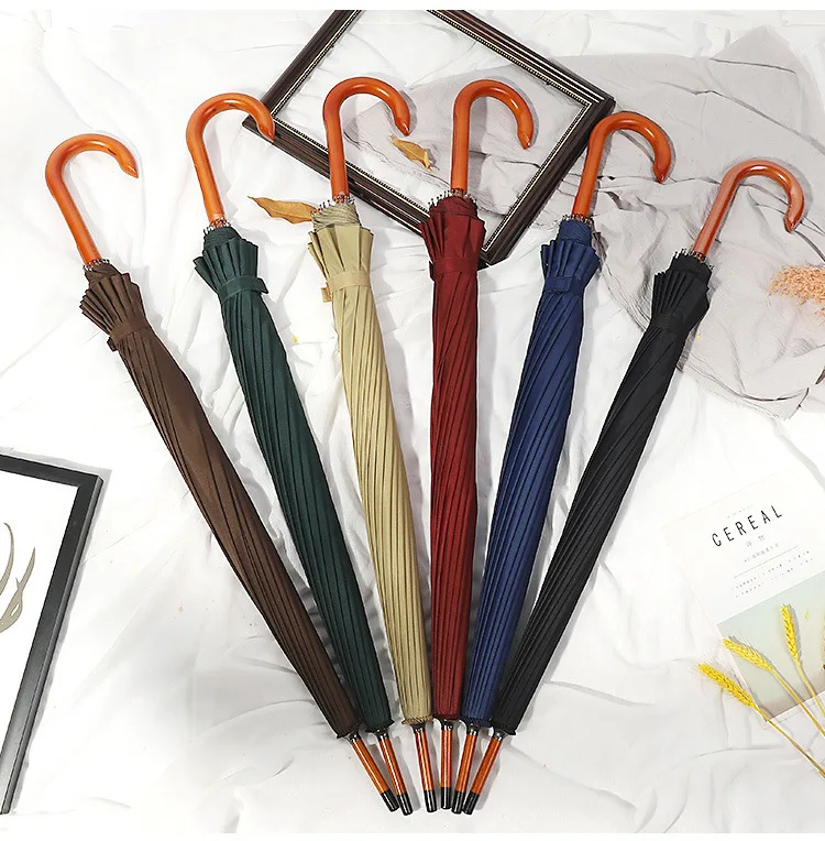 Factory Wholesale Cheap Hot Sale J Type Wooden Handle Straight Pole Wooden Umbrella Custom Automatic Umbrella